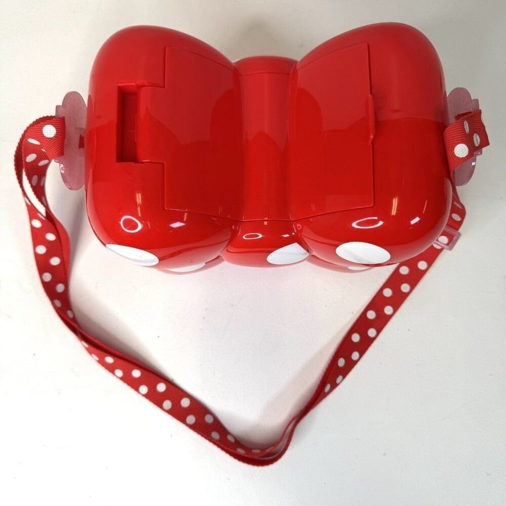 Disney Tokyo Japan Popcorn Bucket Minnie Mouse Bow Red Polka Dot Strap Container - Picture 2 of 9